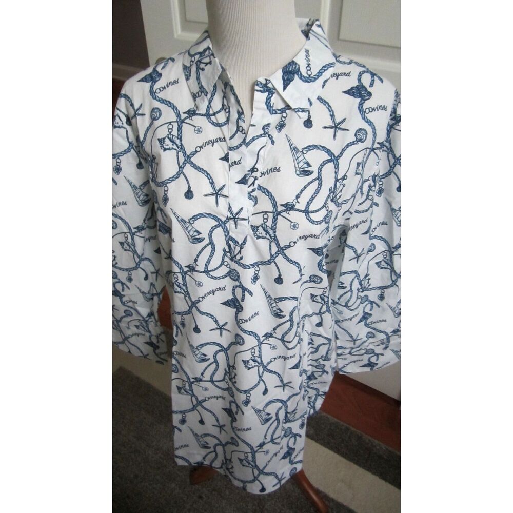 NEW VINEYARD VINES NAUTICAL WHITE & NAVY TUNIC TOP CALLED ROPE TOILE LUCAYA MED